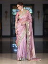 Banarasee Tissue Saree With Handwork Pearl Motifs Zari Border & Lace-Light Pink