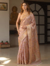 Banarasee Handwoven Kota Check Tissue Saree With Meena Design & Zari Broder-Pastel Pink