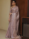Banarasee Handwoven Semi Silk Saree With Stripes Design & Solid Border-Mauve