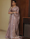 Banarasee Handwoven Semi Silk Saree With Stripes Design & Solid Border-Mauve