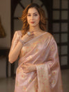 Banarasee Handwoven Kota Check Tissue Saree With Meena Design & Zari Broder-Pastel Pink