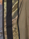 Banarasee Handloom Semi Silk Saree With Checks Design & Contrast Border-Grey & Black