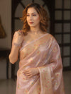 Banarasee Handwoven Kota Check Tissue Saree With Meena Design & Zari Broder-Pastel Pink