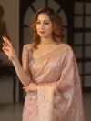 Banarasee Handwoven Kota Check Tissue Saree With Meena Design & Zari Broder-Pastel Pink