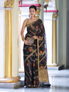 Banarasee Handloom Cotton Silk Saree With Zari Meena Work-Black