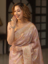 Banarasee Handwoven Kota Check Tissue Saree With Meena Design & Zari Broder-Pastel Pink