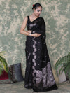 Banarasee Handloom Semi Silk Saree With Sona Rupa Zari Buti Design & Border-Black