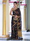 Banarasee Handloom Cotton Silk Saree With Zari Meena Work-Black