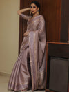 Banarasee Handwoven Semi Silk Saree With Stripes Design & Solid Border-Mauve