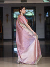 Banarasee Tissue Saree With Handwork Pearl Motifs Zari Border & Lace-Light Pink