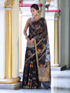 Banarasee Handloom Cotton Silk Saree With Zari Meena Work-Black