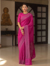 Banarasee Semi Chiffon Saree With Zari Buti & Border-Pink