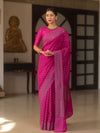 Banarasee Semi Chiffon Saree With Zari Buti & Border-Pink