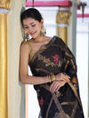 Banarasee Handloom Cotton Silk Saree With Zari Meena Work-Black