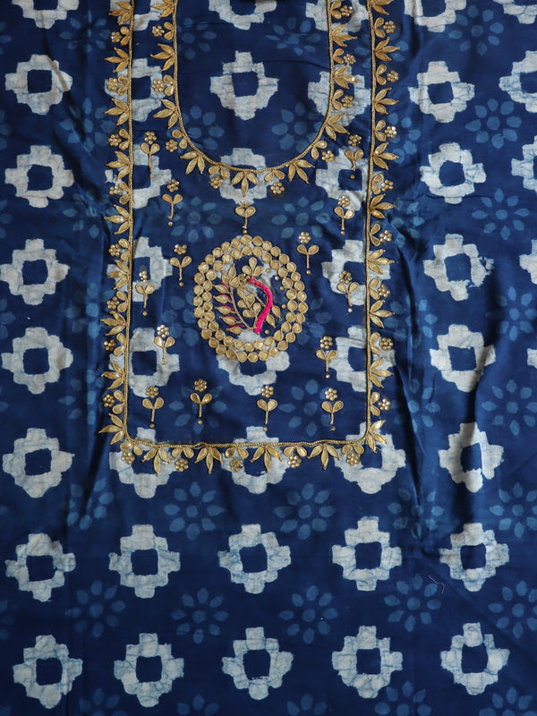 Handloom Gotapattti Mul Cotton Handblock Printed Suit Set-Blue