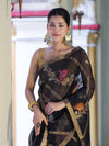 Banarasee Handloom Cotton Silk Saree With Zari Meena Work-Black
