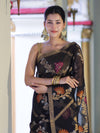 Banarasee Handloom Cotton Silk Saree With Zari Meena Work-Black