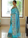 Banarasee Handwoven Semi Silk Saree With Zari Buta & Floral Border Design-Blue