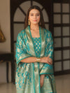 Banarasee Zari Work Semi Katan Salwar Kameez Fabric With Dupatta-Rama Green
