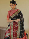 Banarasee Cotton Silk Floral Buta Ikkat Weaving Saree-Black