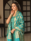 Banarasee Zari Work Semi Katan Salwar Kameez Fabric With Dupatta-Rama Green