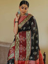 Banarasee Cotton Silk Floral Buta Ikkat Weaving Saree-Black