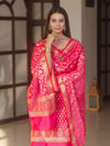 Banarasee Zari Work Semi Katan Salwar Kameez Fabric With Dupatta-Pink