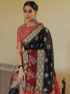 Banarasee Cotton Silk Floral Buta Ikkat Weaving Saree-Black