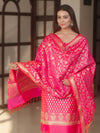 Banarasee Zari Work Semi Katan Salwar Kameez Fabric With Dupatta-Pink