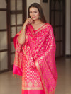 Banarasee Zari Work Semi Katan Salwar Kameez Fabric With Dupatta-Pink