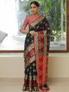Banarasee Cotton Silk Floral Buta Ikkat Weaving Saree-Black