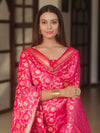 Banarasee Zari Work Semi Katan Salwar Kameez Fabric With Dupatta-Pink