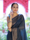 Banarasee Semi-Chiffon Saree With Antique Gold Zari Work-Teal Blue