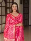 Banarasee Zari Work Semi Katan Salwar Kameez Fabric With Dupatta-Pink