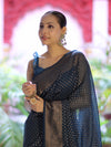 Banarasee Semi-Chiffon Saree With Antique Gold Zari Work-Teal Blue