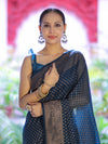 Banarasee Semi-Chiffon Saree With Antique Gold Zari Work-Teal Blue