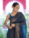 Banarasee Semi-Chiffon Saree With Antique Gold Zari Work-Teal Blue
