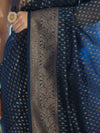Banarasee Semi-Chiffon Saree With Antique Gold Zari Work-Teal Blue