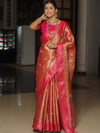 Banarasee Contrast Border Buta Design Tissue Saree-Red & Pink