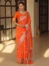 Banarasee Handwoven Semi-Chiffon Saree With Silver Zari Work-Orange