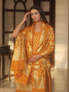 Banarasee Zari Work Semi Katan Salwar Kameez Fabric With Dupatta-Mustard Yellow