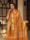 Banarasee Zari Work Semi Katan Salwar Kameez Fabric With Dupatta-Mustard Yellow