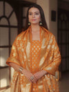 Banarasee Zari Work Semi Katan Salwar Kameez Fabric With Dupatta-Mustard Yellow