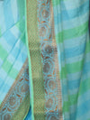 Banarasee Handloom Pure Munga Silk Hand Painted Saree With Antique Zari Work-Light Green & Blue