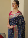 Banarasee Handwoven Semi-Katan Zari Paithani Border Saree-Blue