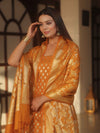 Banarasee Zari Work Semi Katan Salwar Kameez Fabric With Dupatta-Mustard Yellow