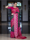 Banarasee Handloom Semi Silk Bandhej Saree With Zari Jaal Design Mirror Work & Floral Border-Green & Pink