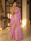 Banarasee Handwoven Semi Silk Saree With Zari Buti Design-Lavender