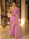 Banarasee Handwoven Semi Silk Saree With Zari Buti Design-Lavender