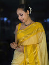 Banarasee Handloom Semi Silk Saree With Checks Design & Temple Border-Yellow